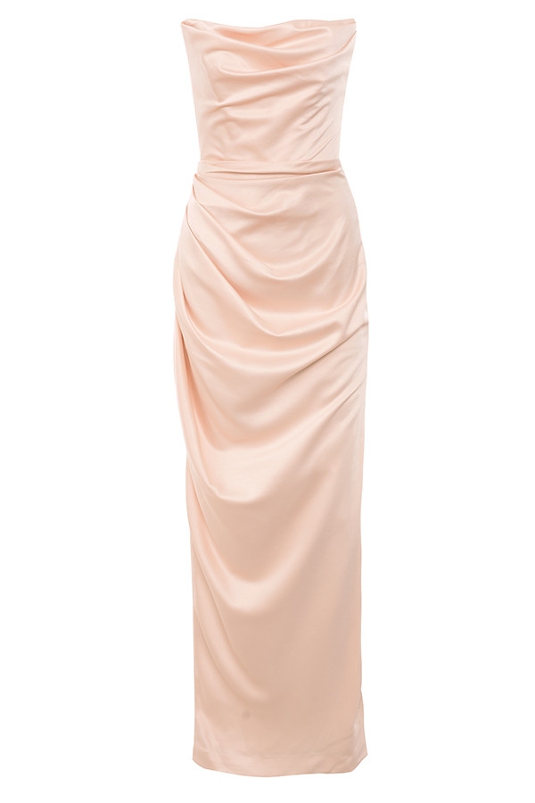 Adrienne-Champagne Satin Strapless Gown
