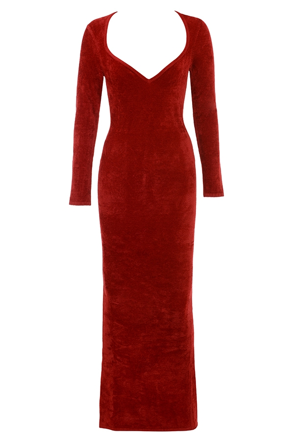 Aria-Scarlet Chenille Sweetheart Dress