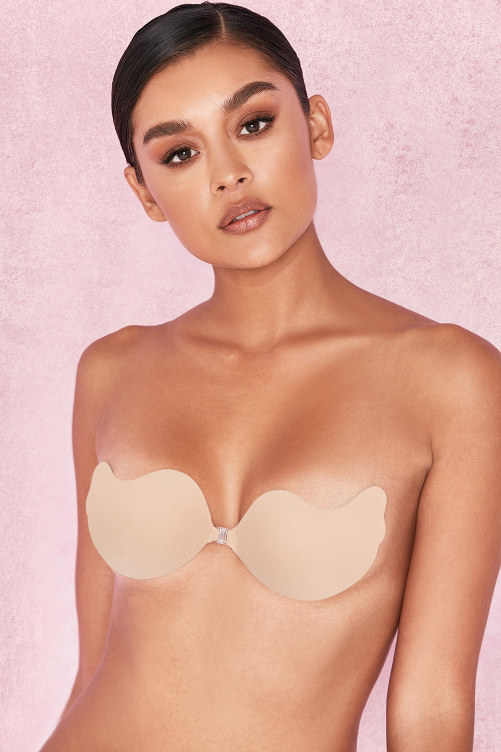 V-Front Fastening Moulded Microfibre  Bra - Beige