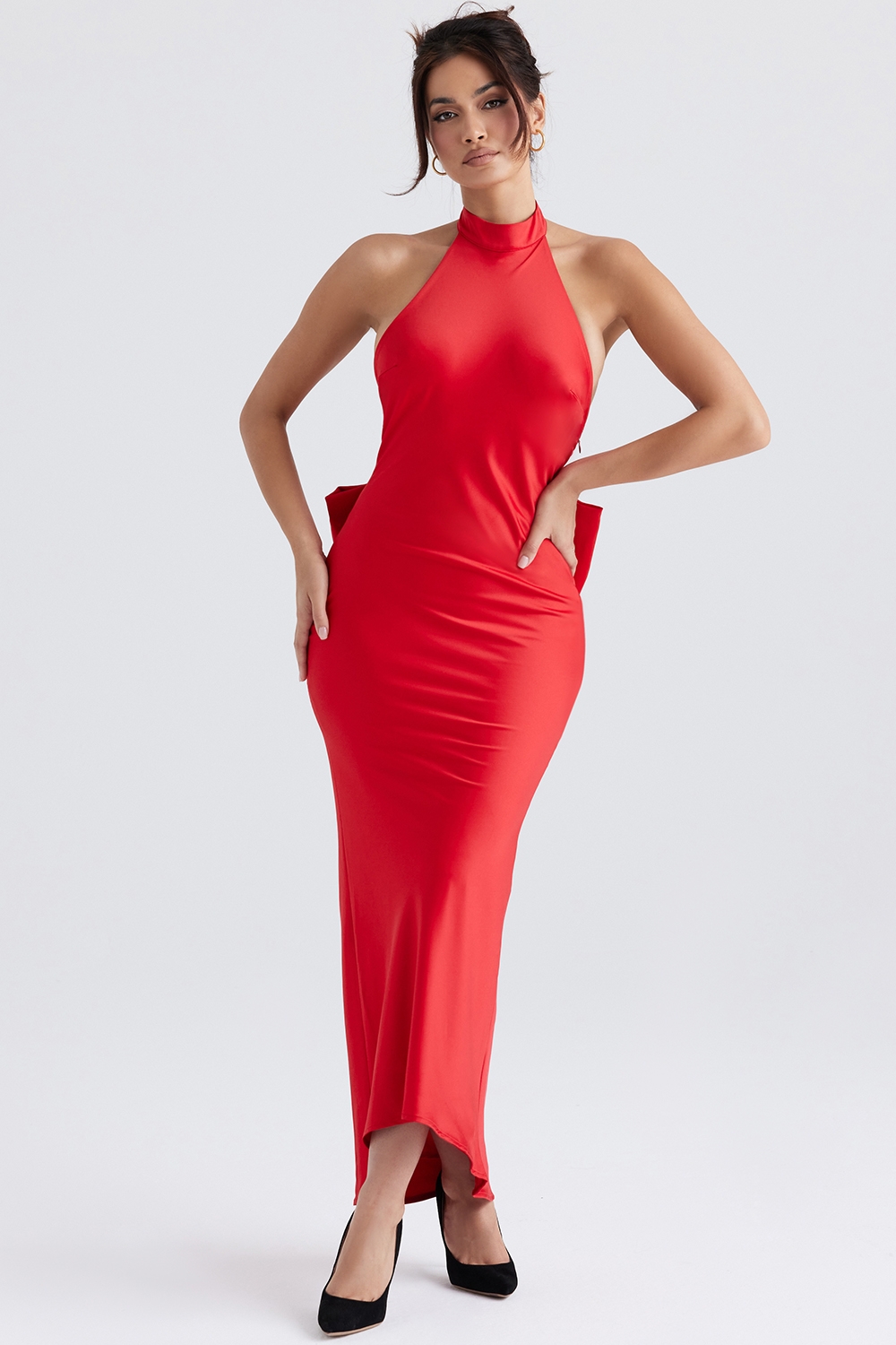 Ilaria-Red Bow Halter Dress