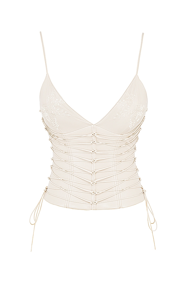 Antonella-Off White Vegan Leather Corset