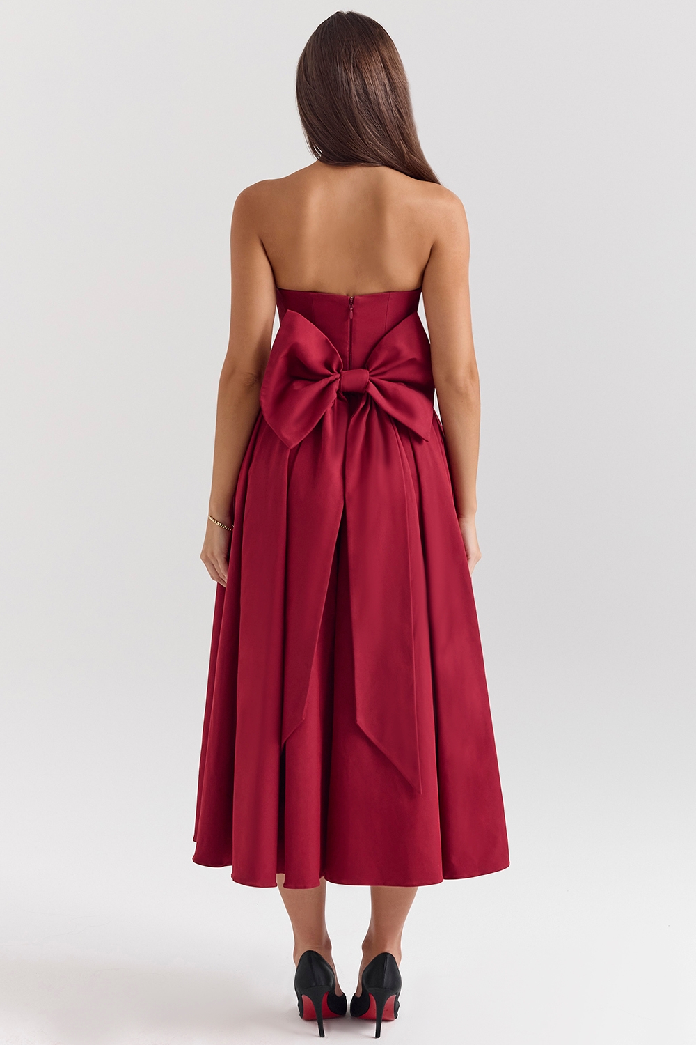 Pandora-Berry Strapless Detachable Bow Midi Dress