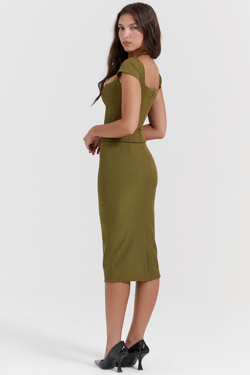 Layana-Olive Corset Midi Dress