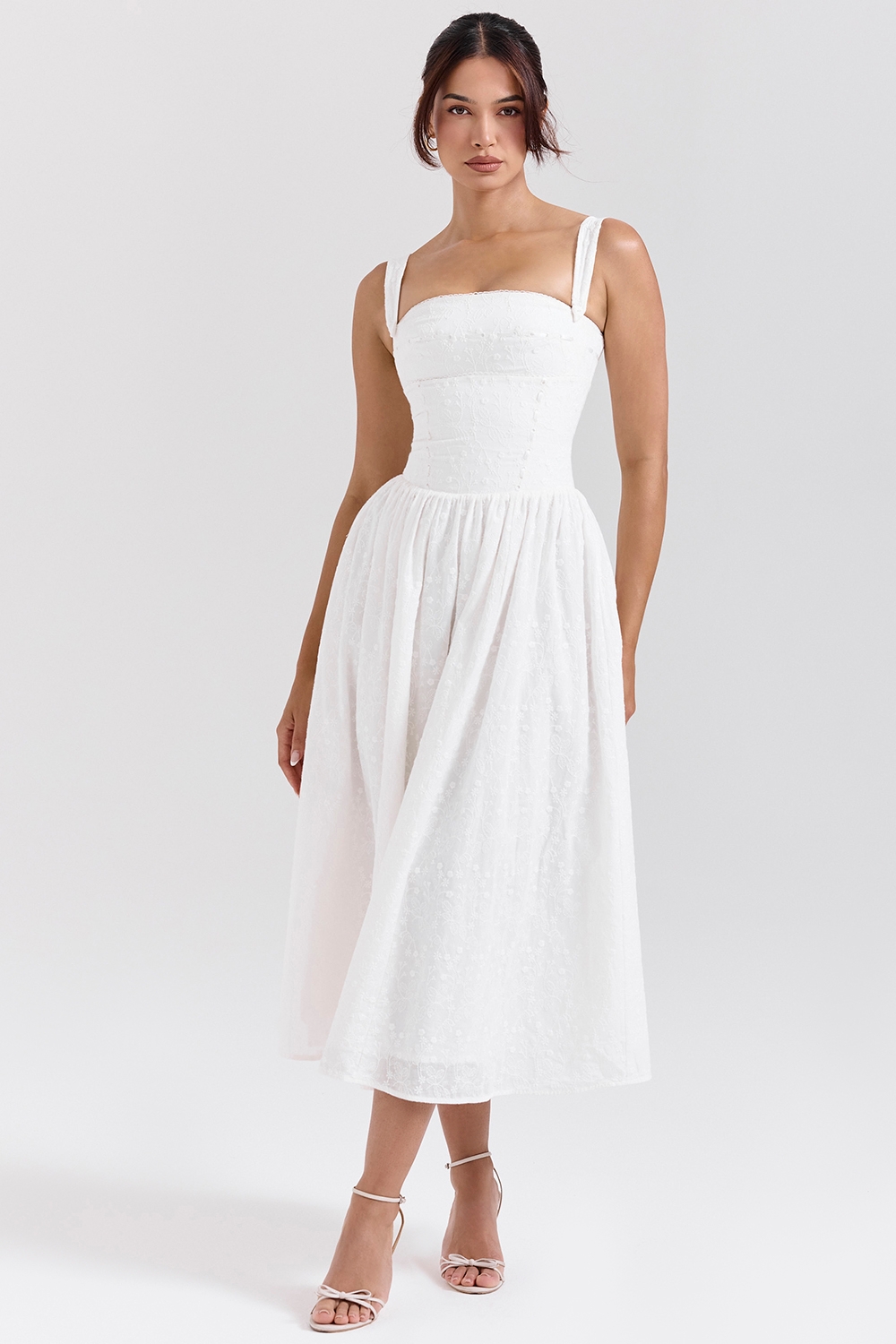 Vivien-White Broderie Anglais Midi Sundress