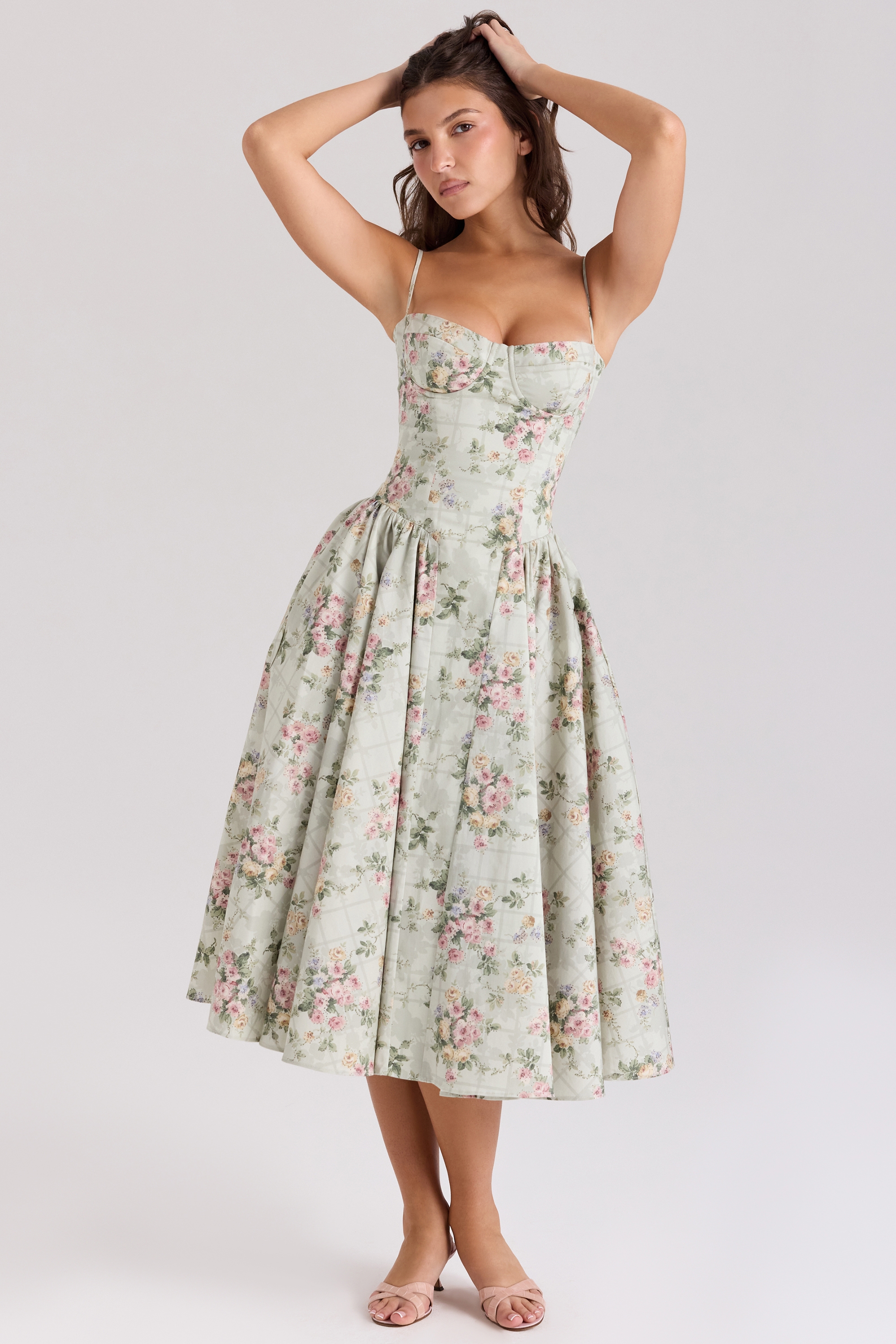 Samaria-Sage Floral Print Cotton Midi Dress
