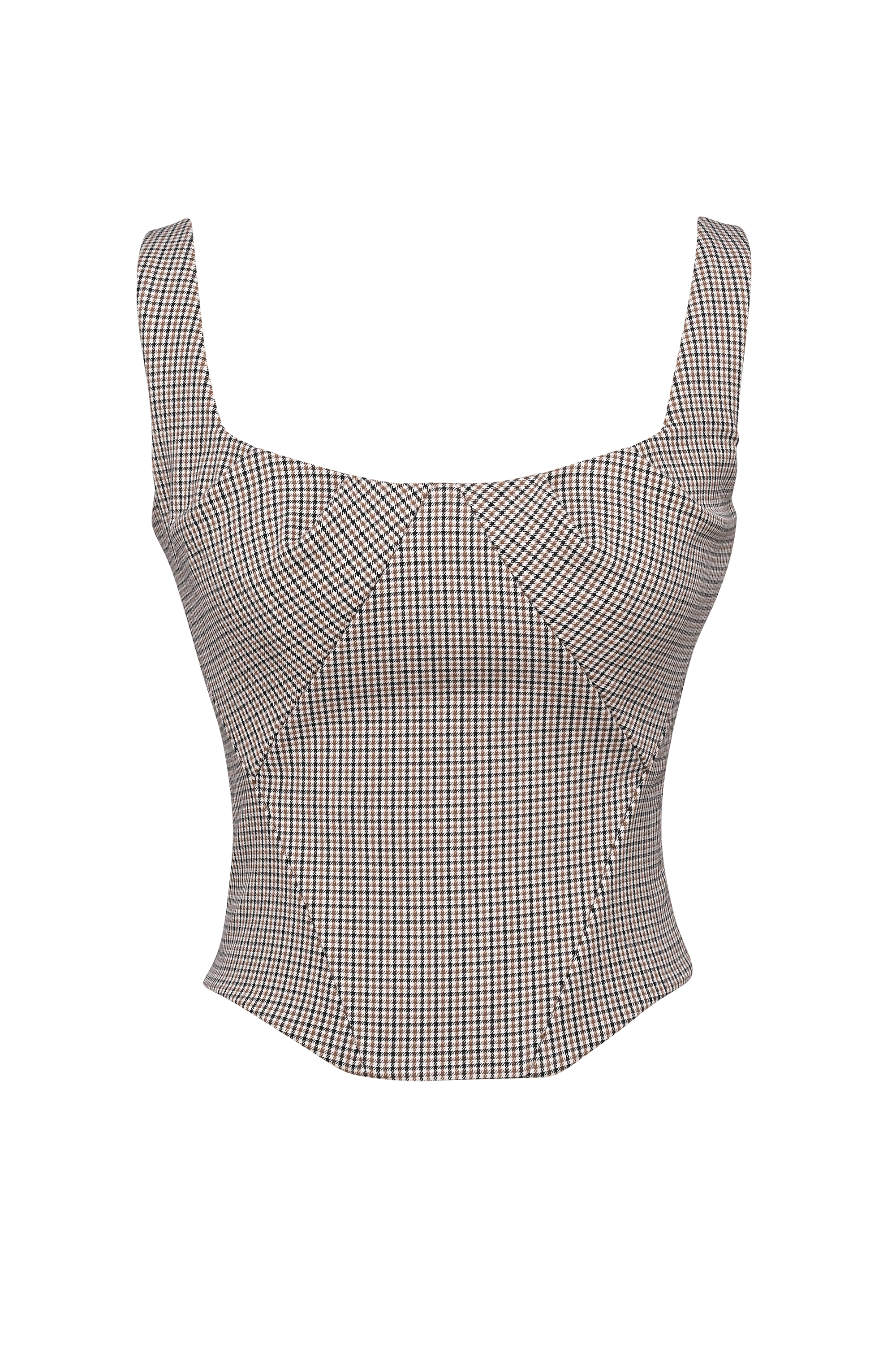 Selma-Brown Puppytooth Boned Corset Top