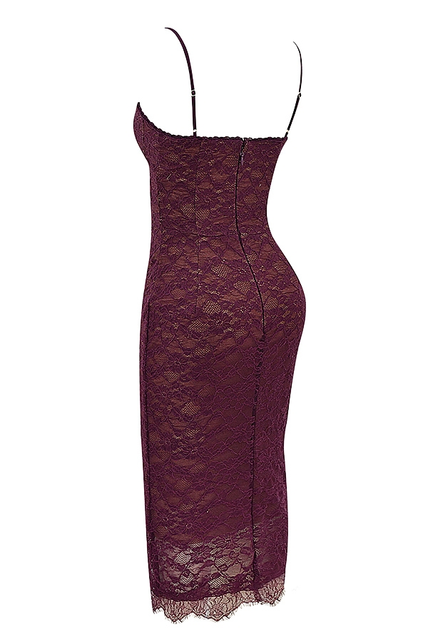Melina-Mulberry Lace Midi Dress