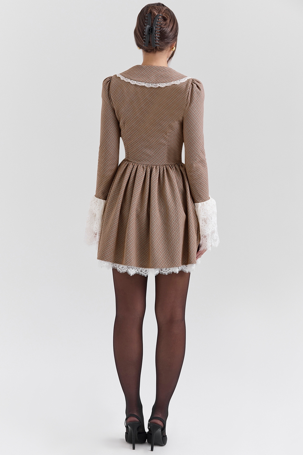 Sable-Brown Puppytooth Check Mini Dress - SALE