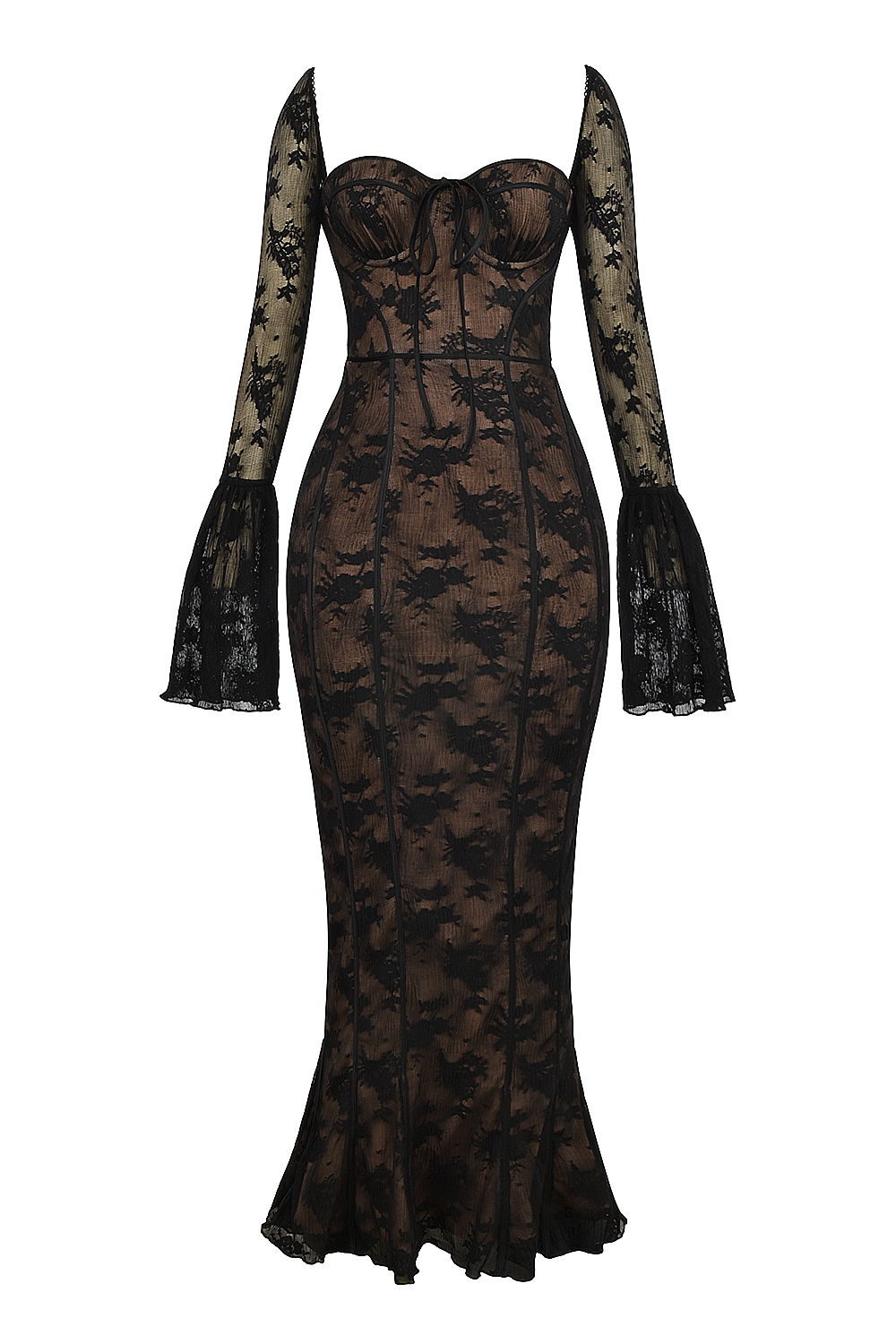 Delilah-Black Long Sleeve Lace Maxi Dress