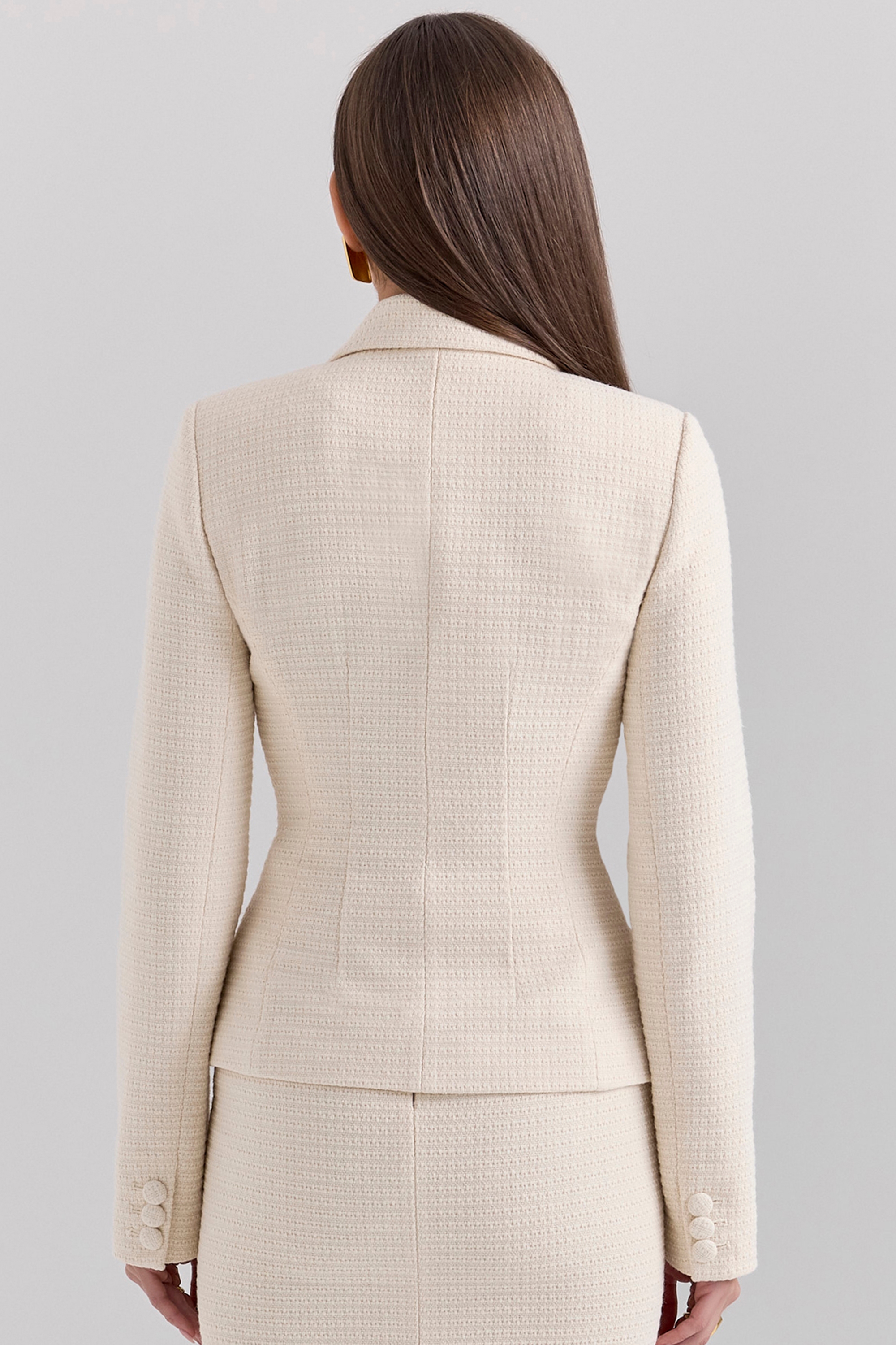 Misha-Cream Boucle Button Front Blazer
