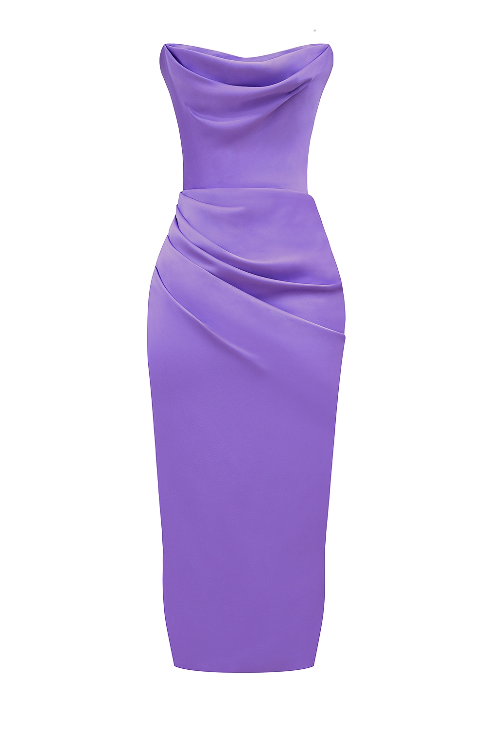Santana-Violet Satin Strapless Corset Midi Dress