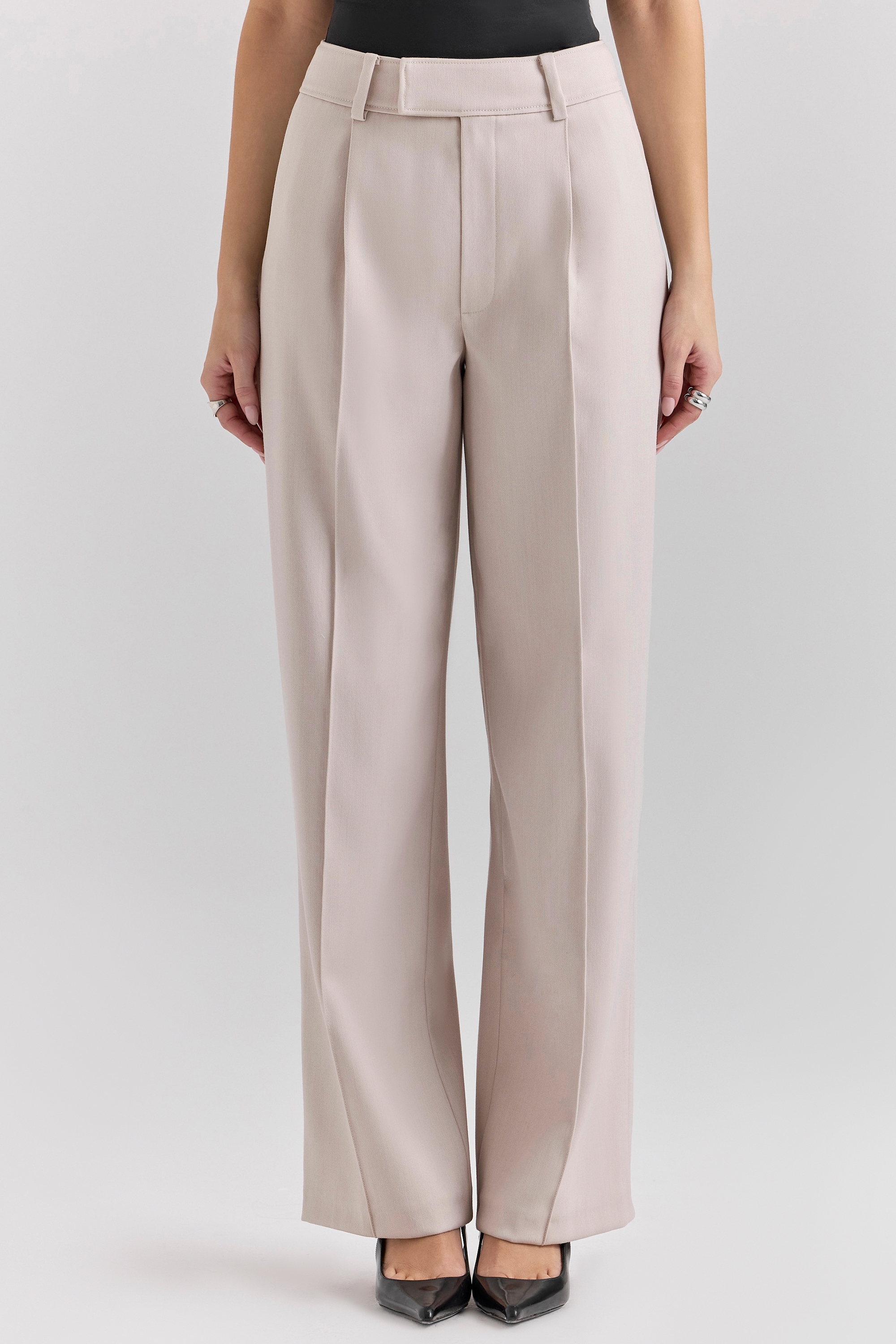 Hayden-Beige High Waist Tailored Trousers