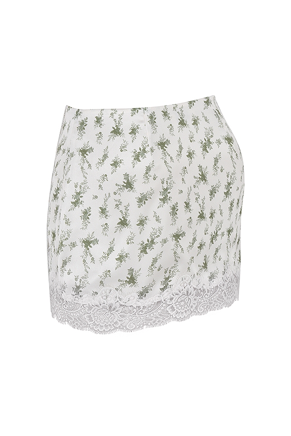 Noemie-Garden Print Lace Trim Mini Skirt