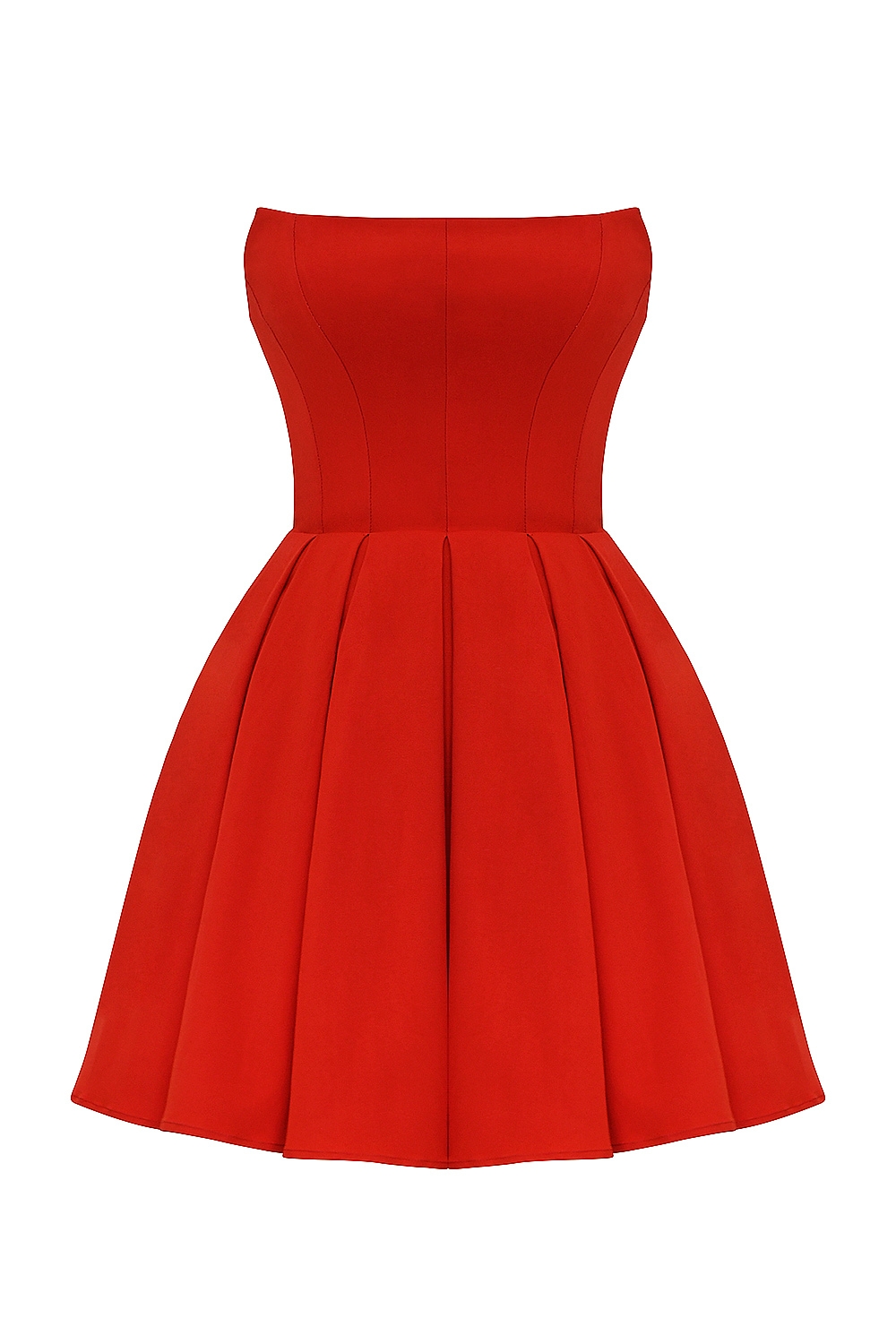 Emmanuela-Italian Tomato Strapless Pleated Mini Dress