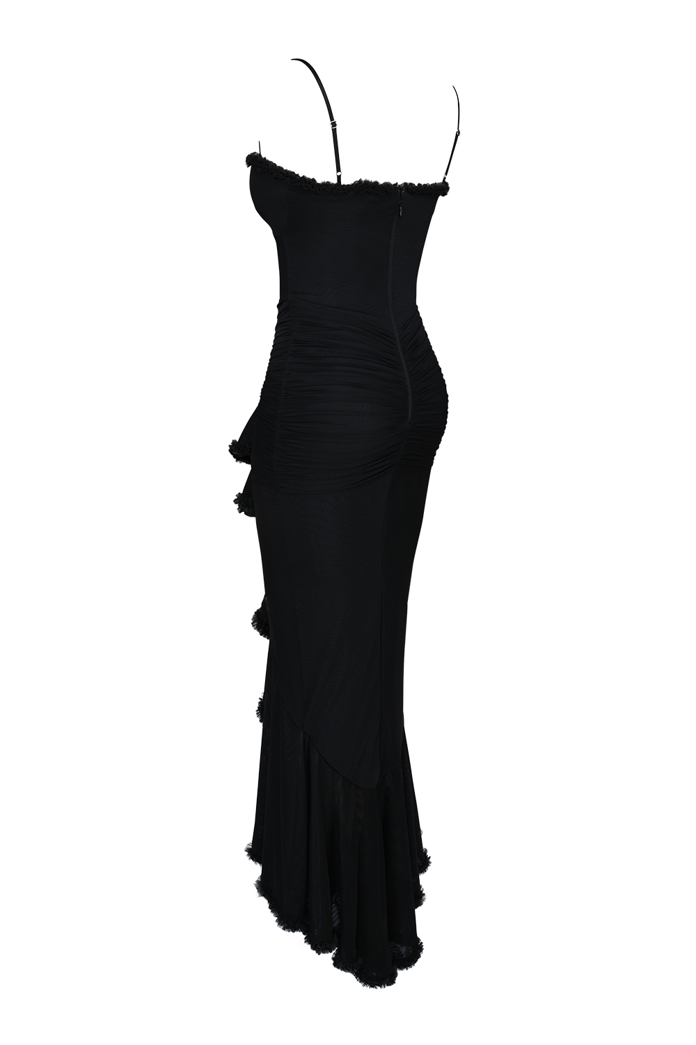 Gabbi-Black Mesh Ruffled Front Gown