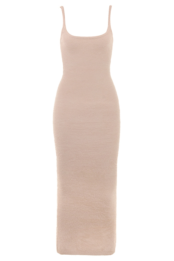 Fayette-Beige Soft Fluffy Knit Maxi Dress - SALE