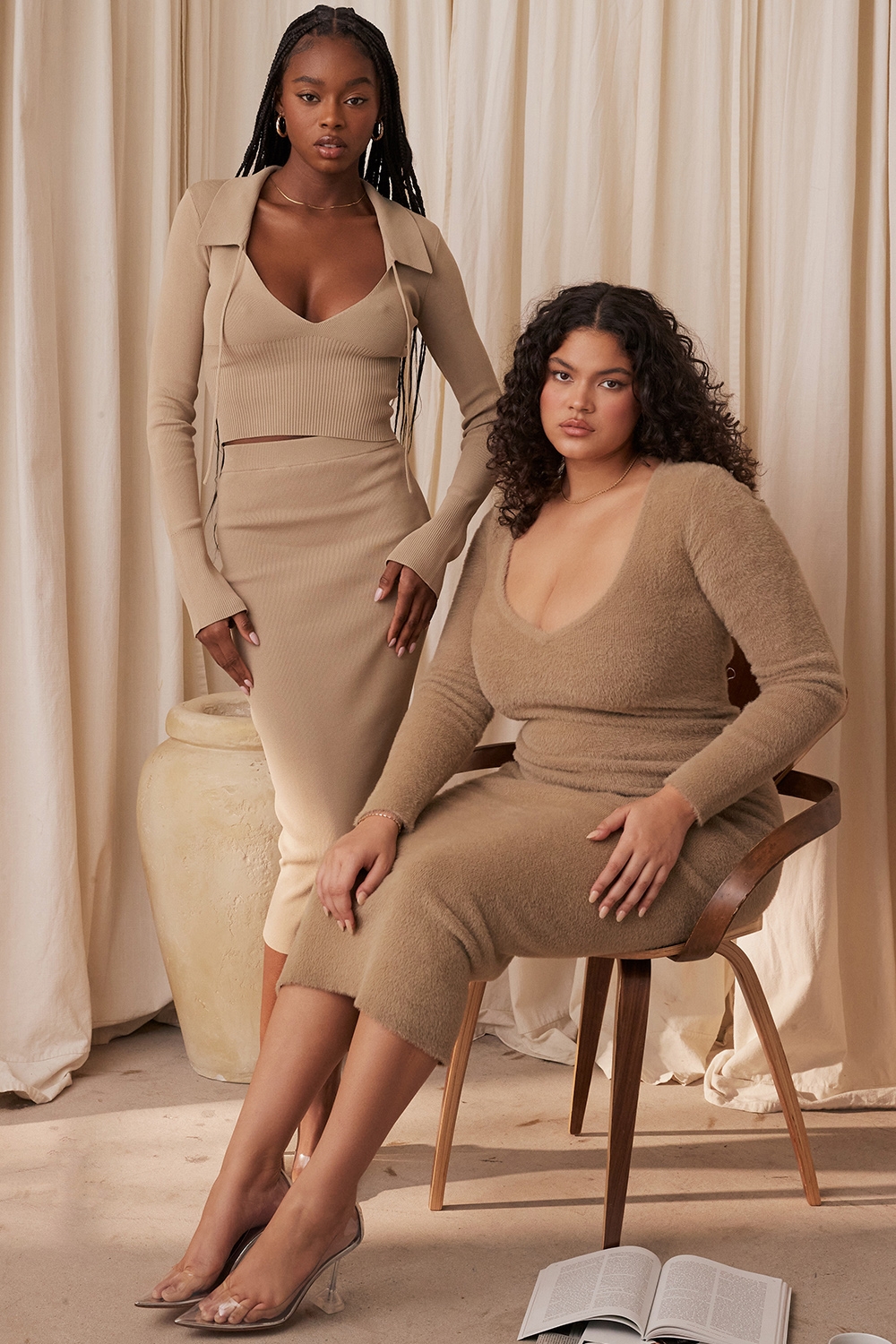 Lucille-Camel Fuzzy Maxi Dress - SALE