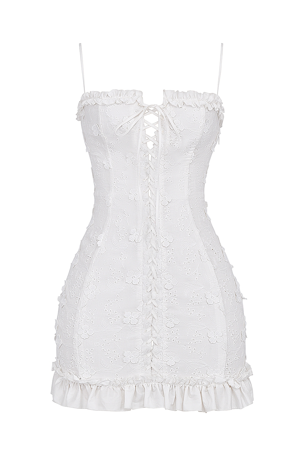 Marlene-White Cotton Broderie Anglais Mini Dress