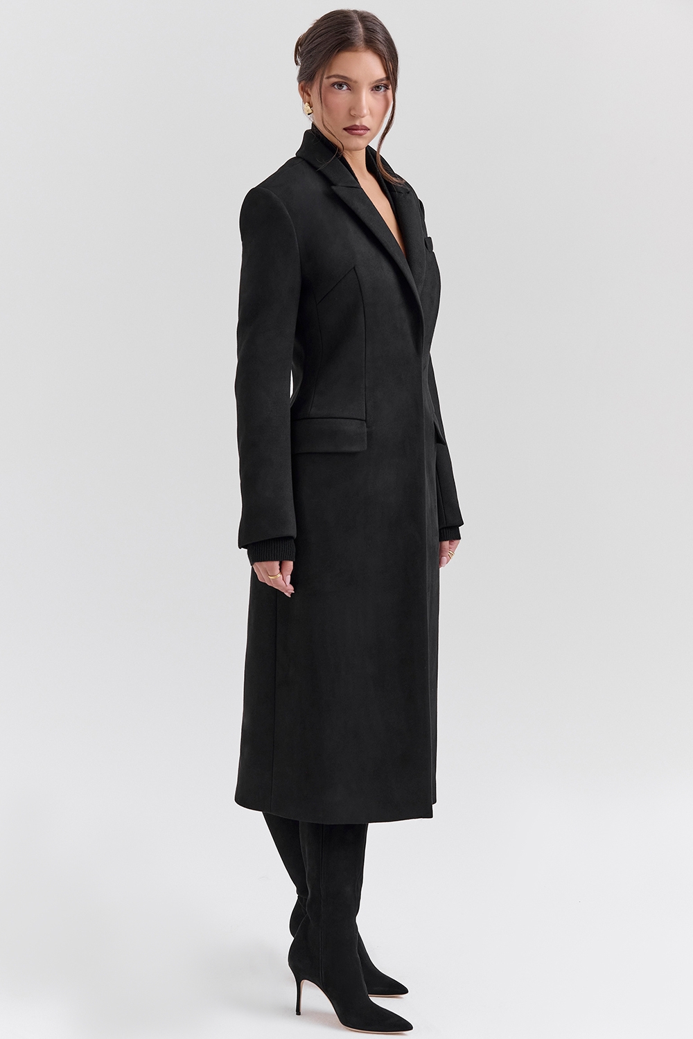 Remi-Black Single Breasted Long Coat
