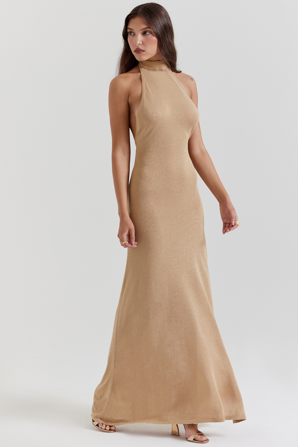 Selia-Gold Knit Maxi Dress