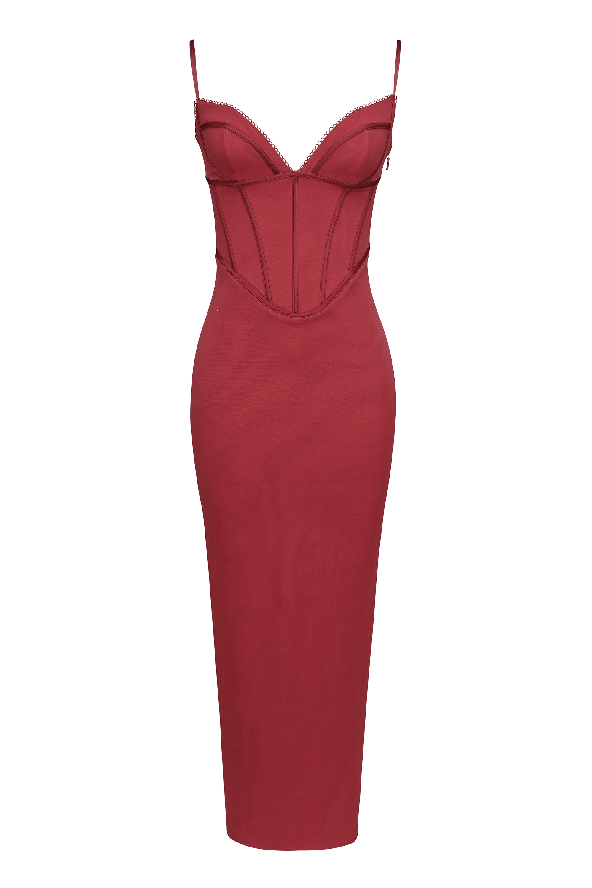 Romy-Wine Mesh Bodycon Maxi Dress