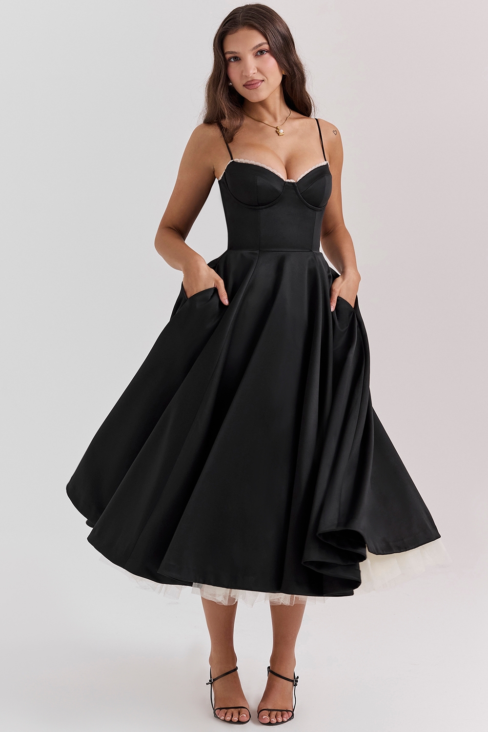 Mademoiselle-Black Tulle Midi Dress