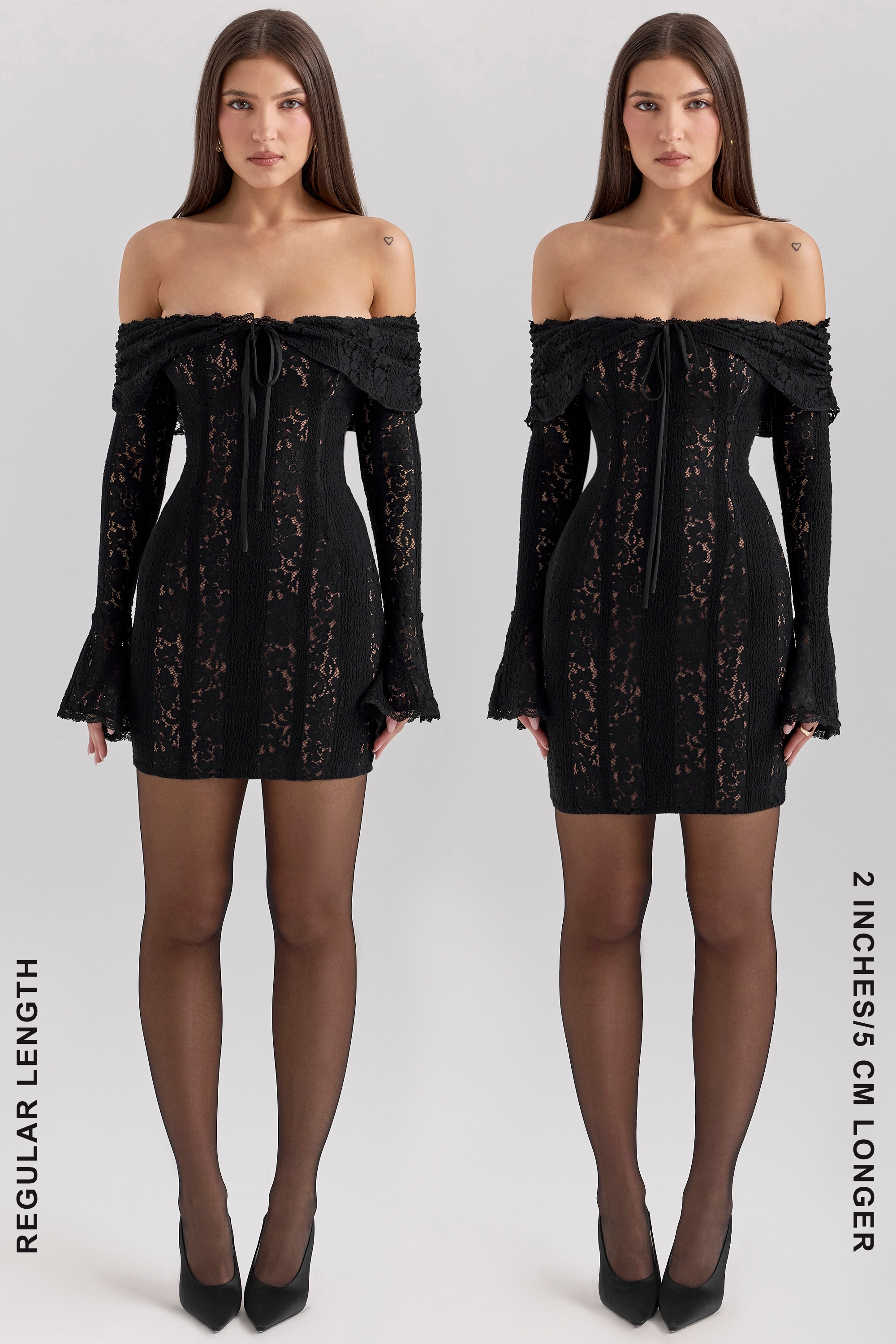 Sadie-Black Floral Lace Off Shoulder Mini Dress