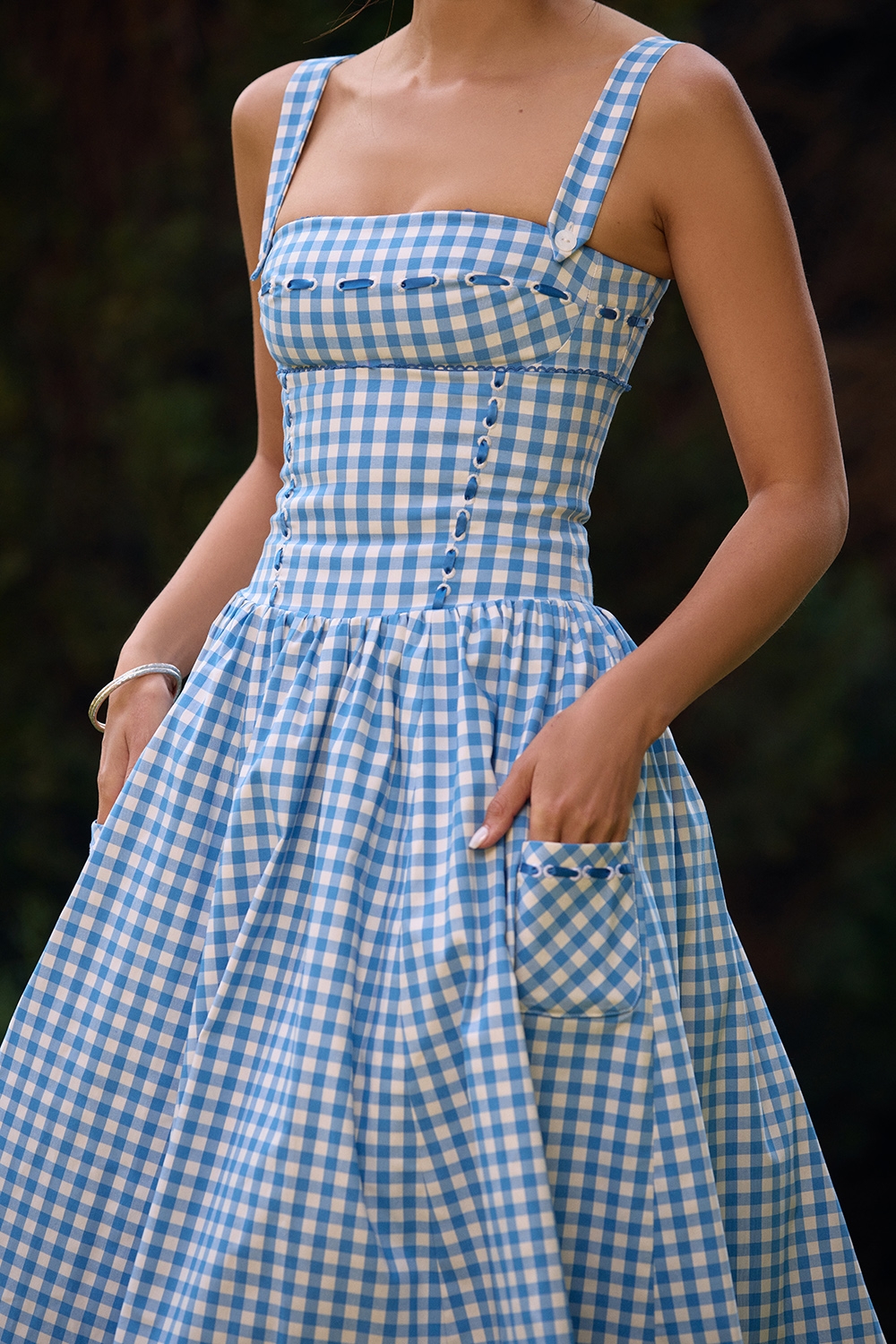 Vivien-Regatta Blue Gingham Midi Sundress