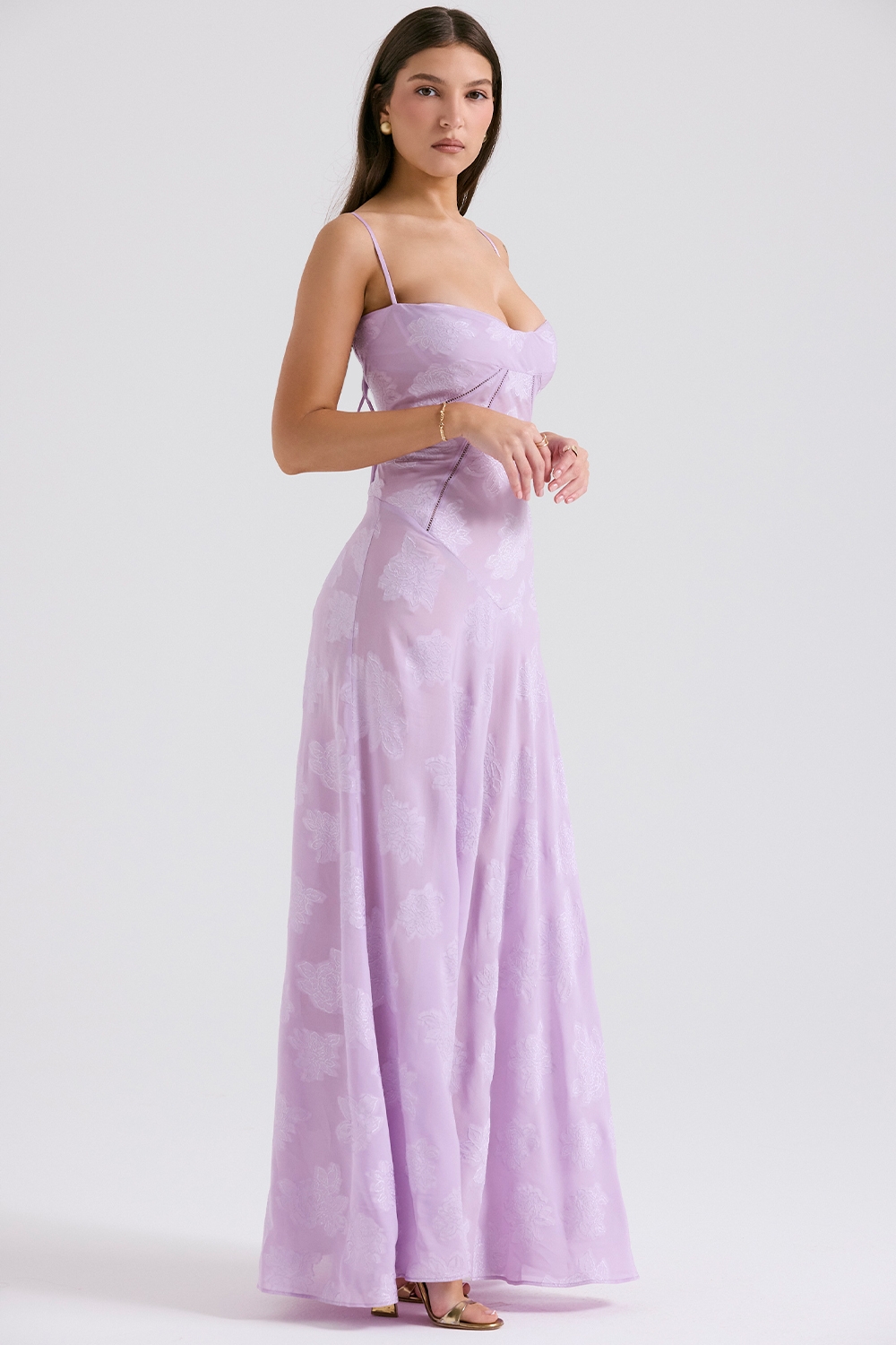 Seren-Orchid Floral Lace Back Maxi Dress
