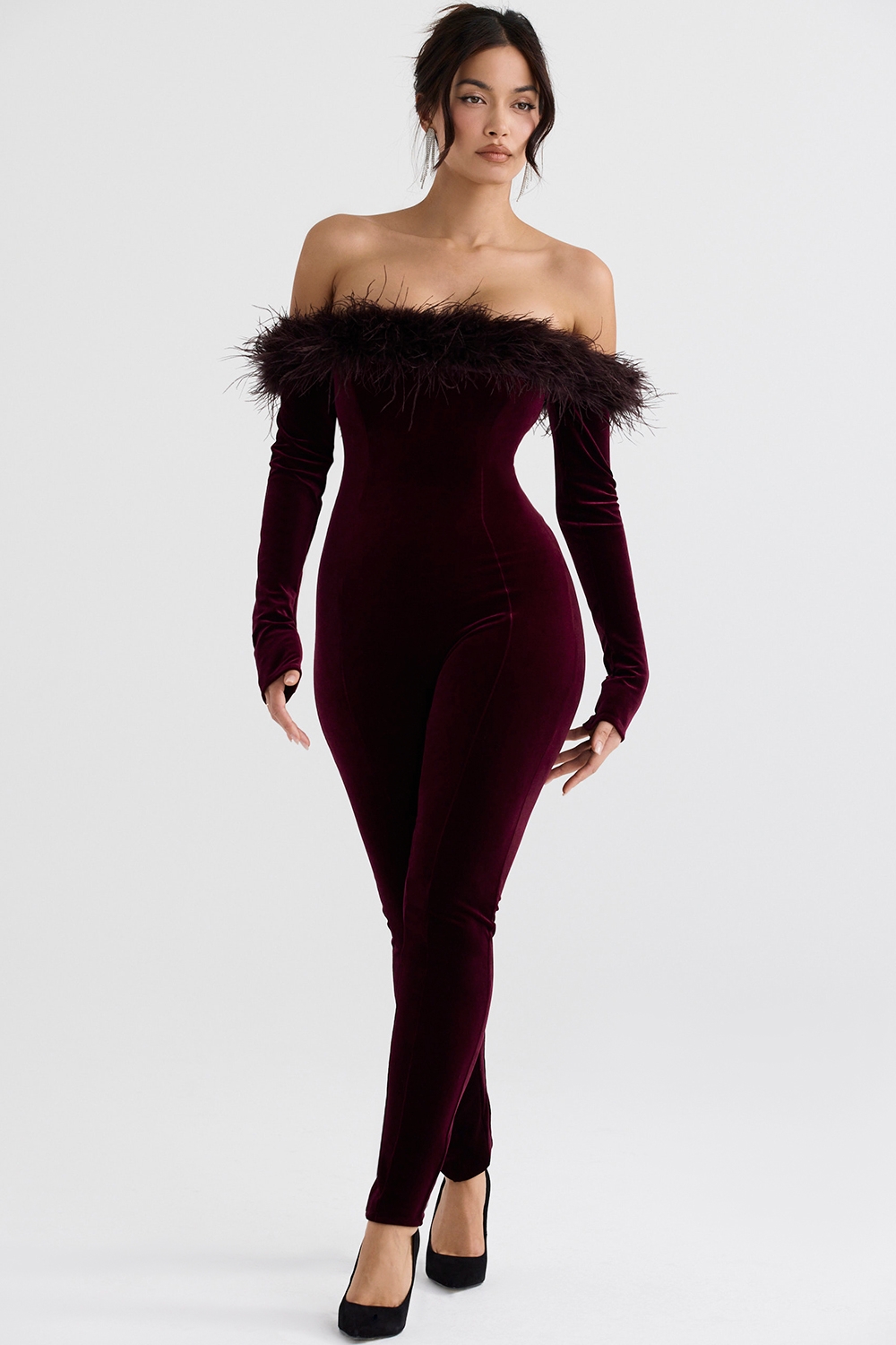 Salima-Black Cherry Velvet Jumpsuit