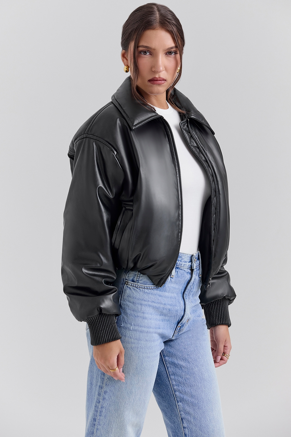Sante-Black Vegan Leather Bomber Jacket