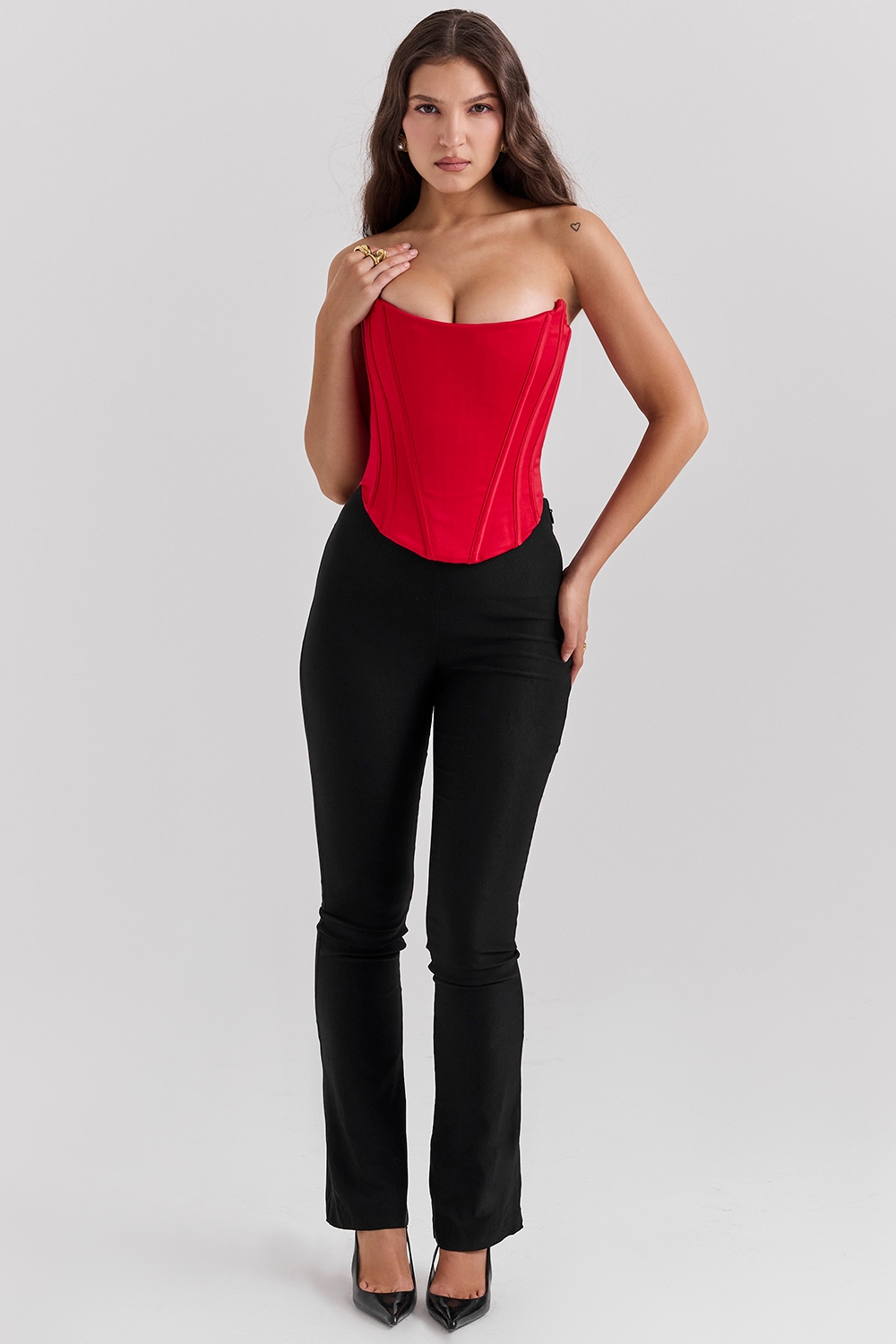 Genevieve-Scarlet Satin Lace Back Corset