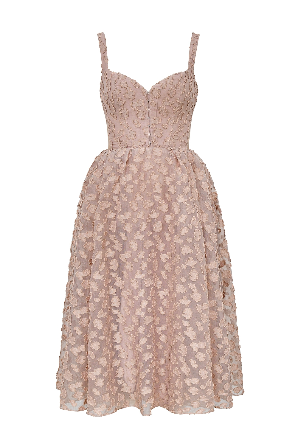Lovely-French Rose Jacquard Sweetheart Neckline Midi Dress - SALE