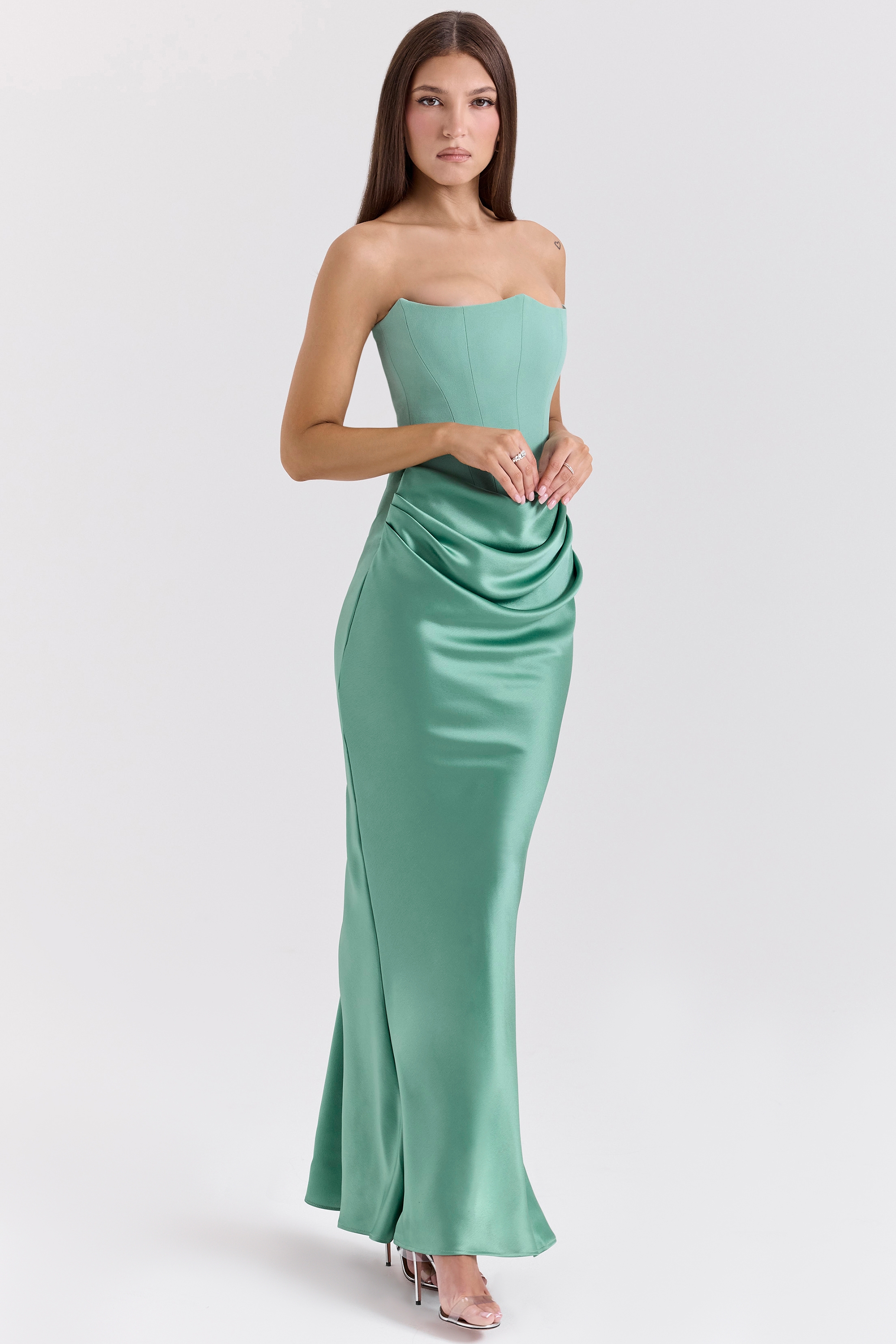 Persephone-Jade Strapless Corset Maxi Dress