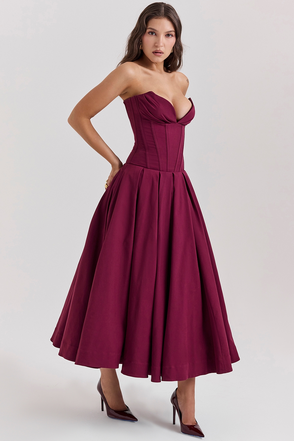 Lady-Wine Strapless Midi Dress