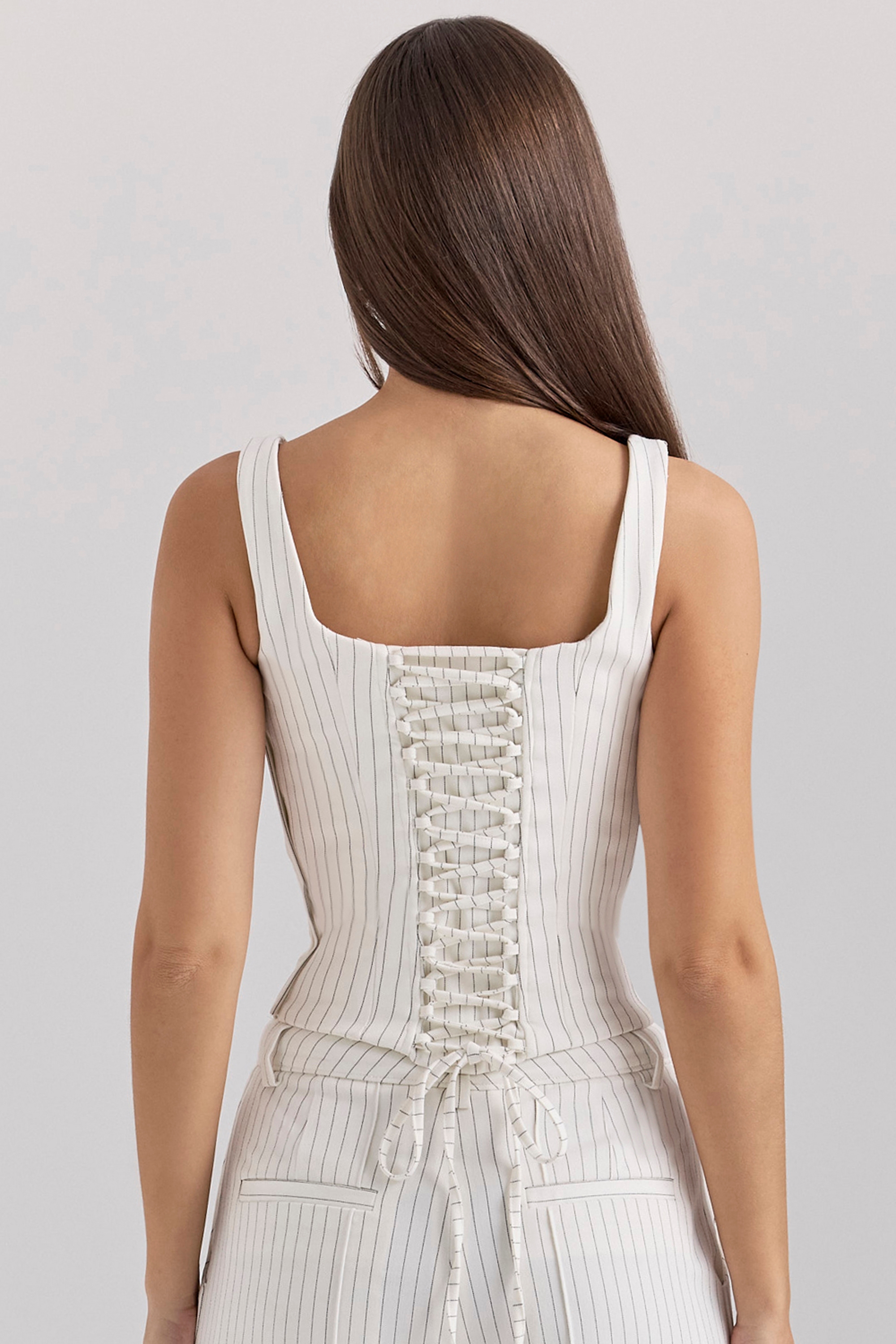 Selma-White Pinstripe Boned Corset Top