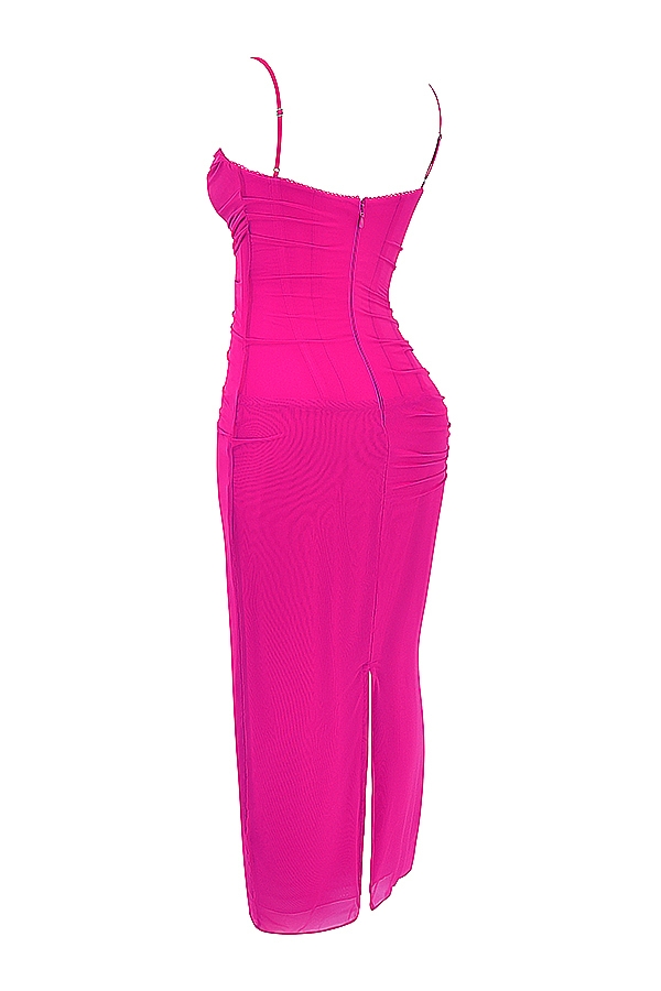 Nalini-Fuchsia Stretch Mesh Maxi Dress