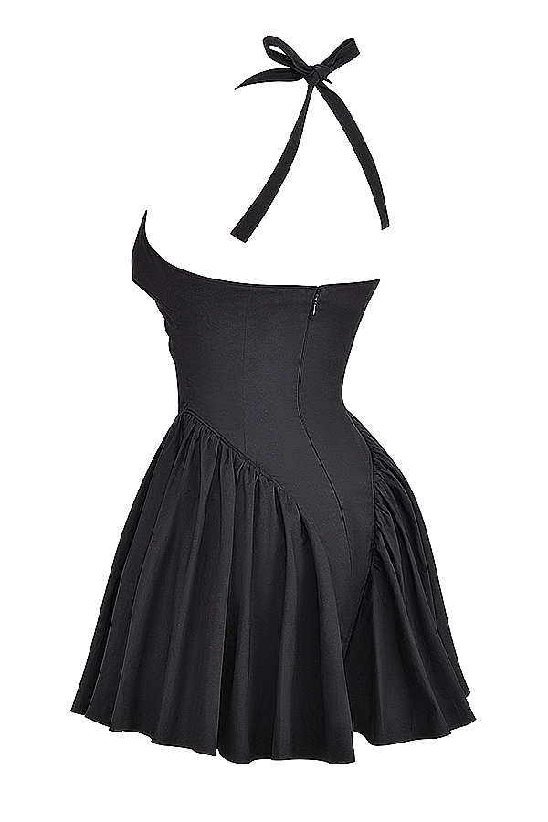 Valentia-Black Halter Mini Dress