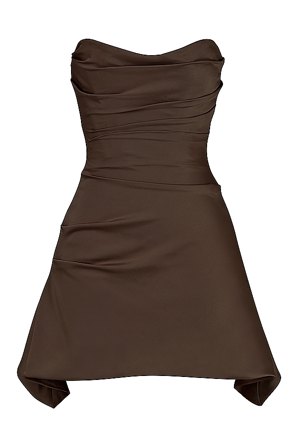 Jasmine-Chocolate Draped Strapless Corset Dress