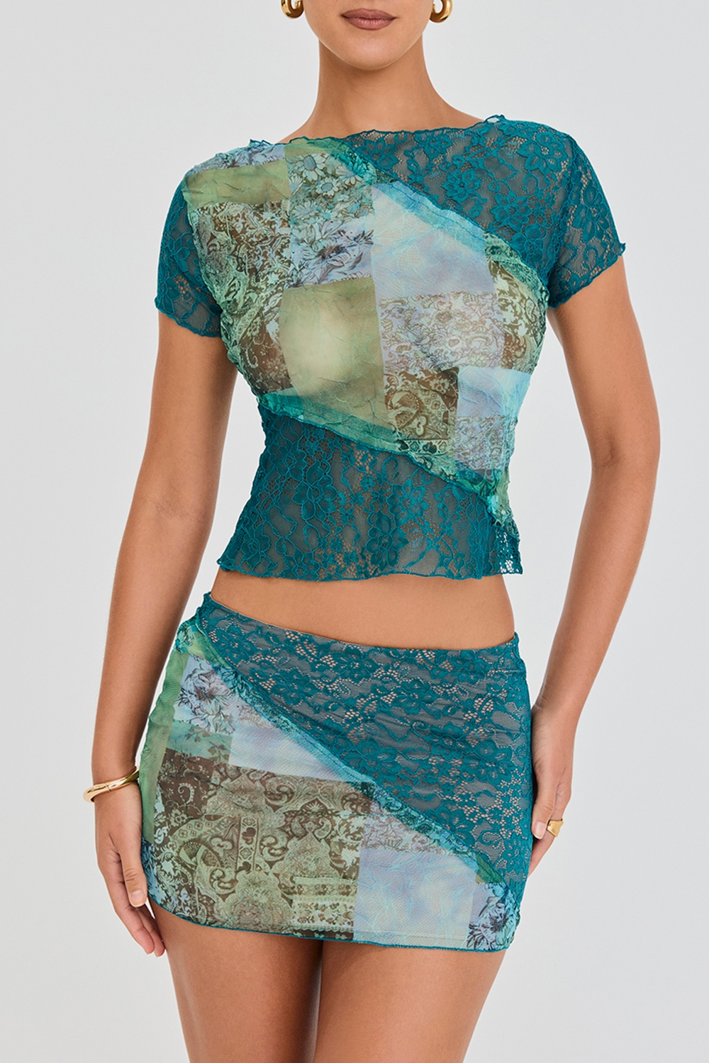 Mistress Rocks Ocean Teal Panelled Mini Skirt - SALE