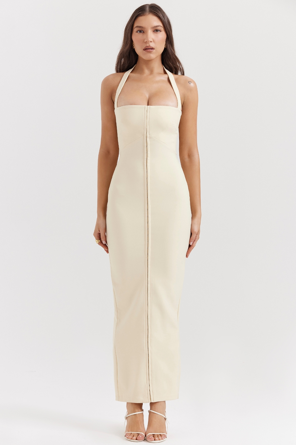 Mia-Ecru Halter Maxi Dress
