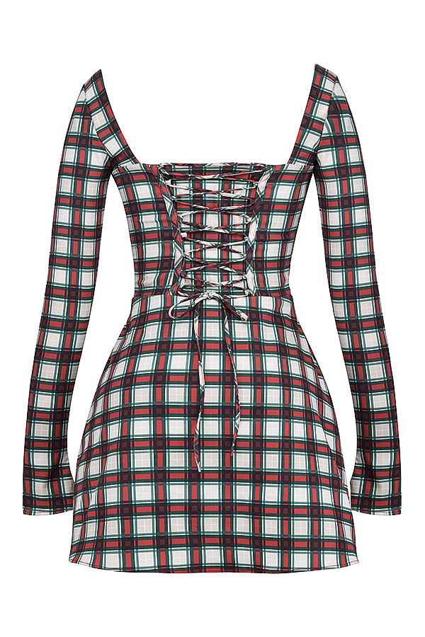 Malika-Red Tartan Corset Mini Dress