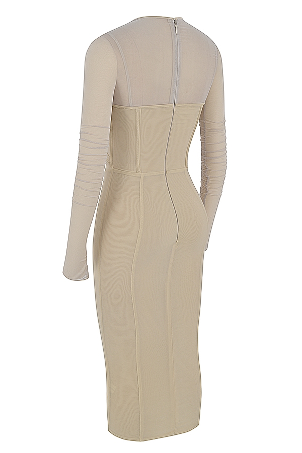 Beatrice-Beige Corset Midi Dress