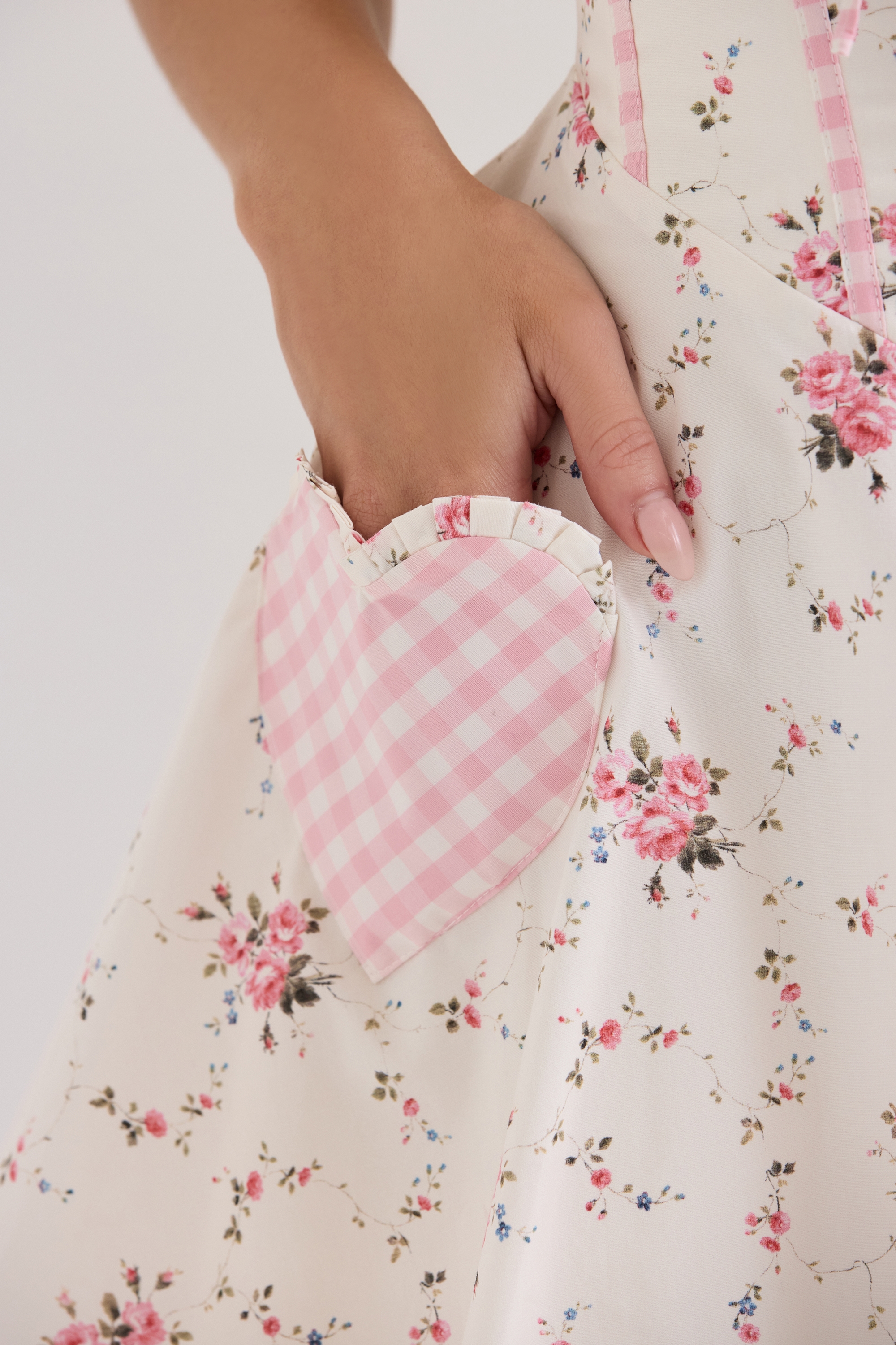 Marianella-Cream Rose Print Stretch Cotton Mini Dress