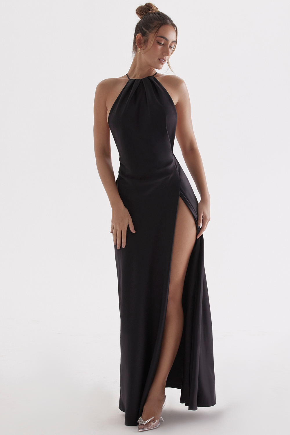 Zanab-Black Thigh Slit Maxi Dress