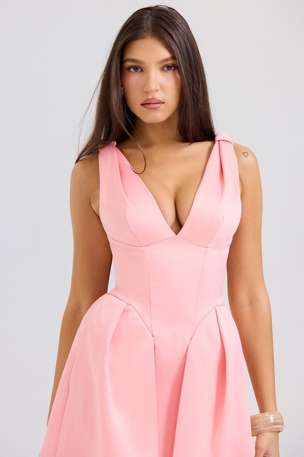 Paloma-Peach Satin Pleated Midi Dress - SALE
