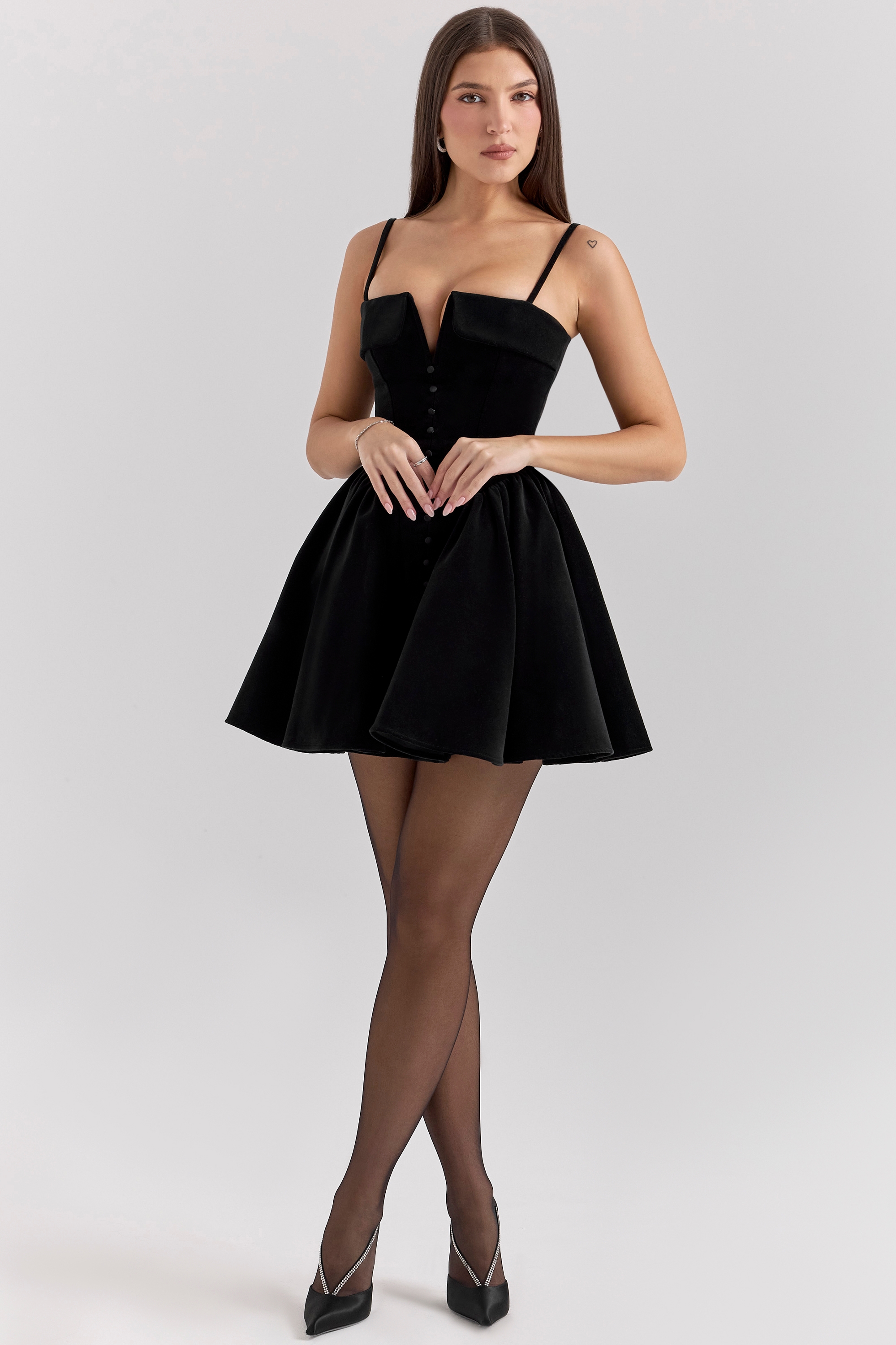 Selina-Black Velvet Tulle Mini Dress