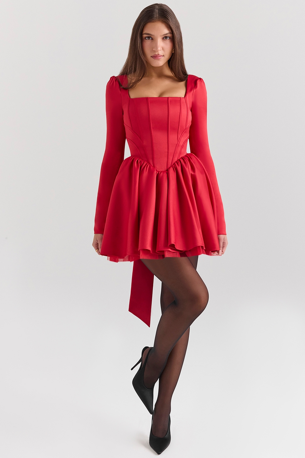Nina-Holly Red Removable Bow Tulle Mini Dress - SALE