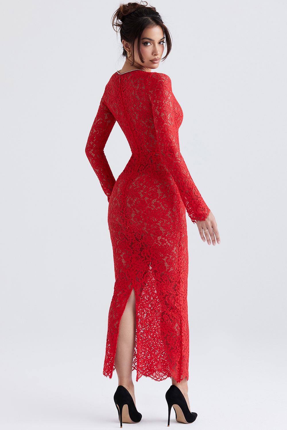 Lisandra-Red Lace Maxi Dress
