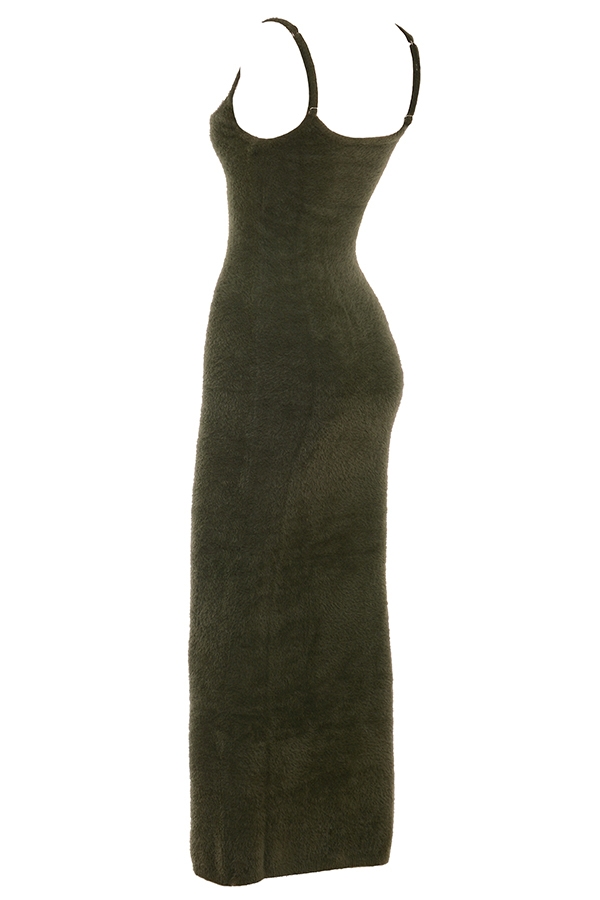 Fayette-Khaki Soft Fluffy Knit Maxi Dress - SALE